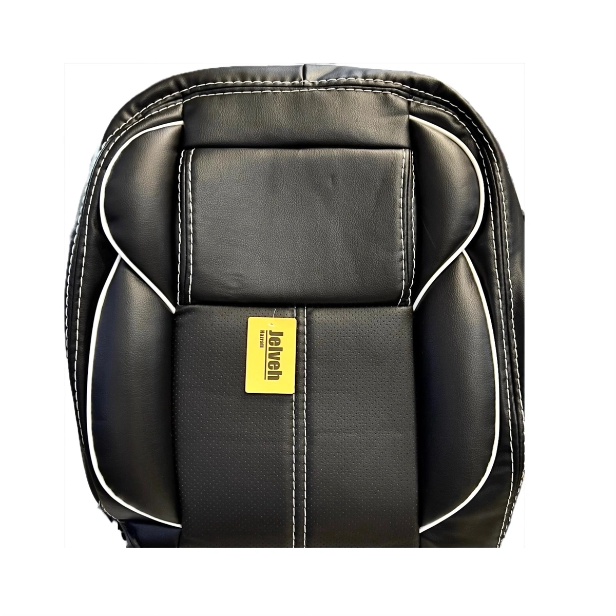 روکش صندلی خودرو ۲۰۷ برند.جلوه طرح لاماری چرم مشکی دوخت و نوار سفید